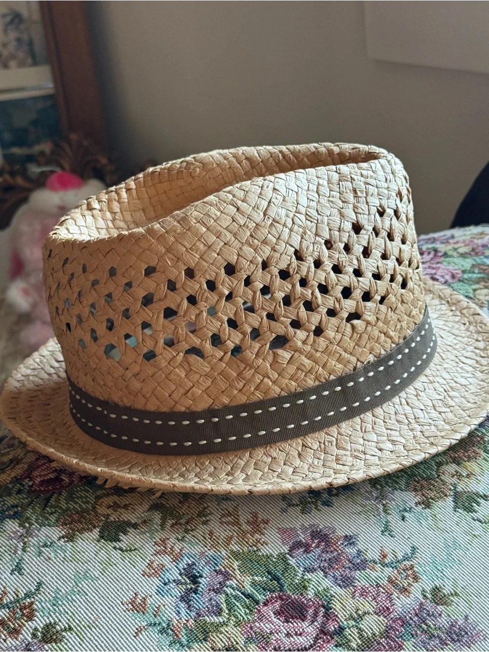 Unisex Something Special Natural Straw Fedora with Brown Band